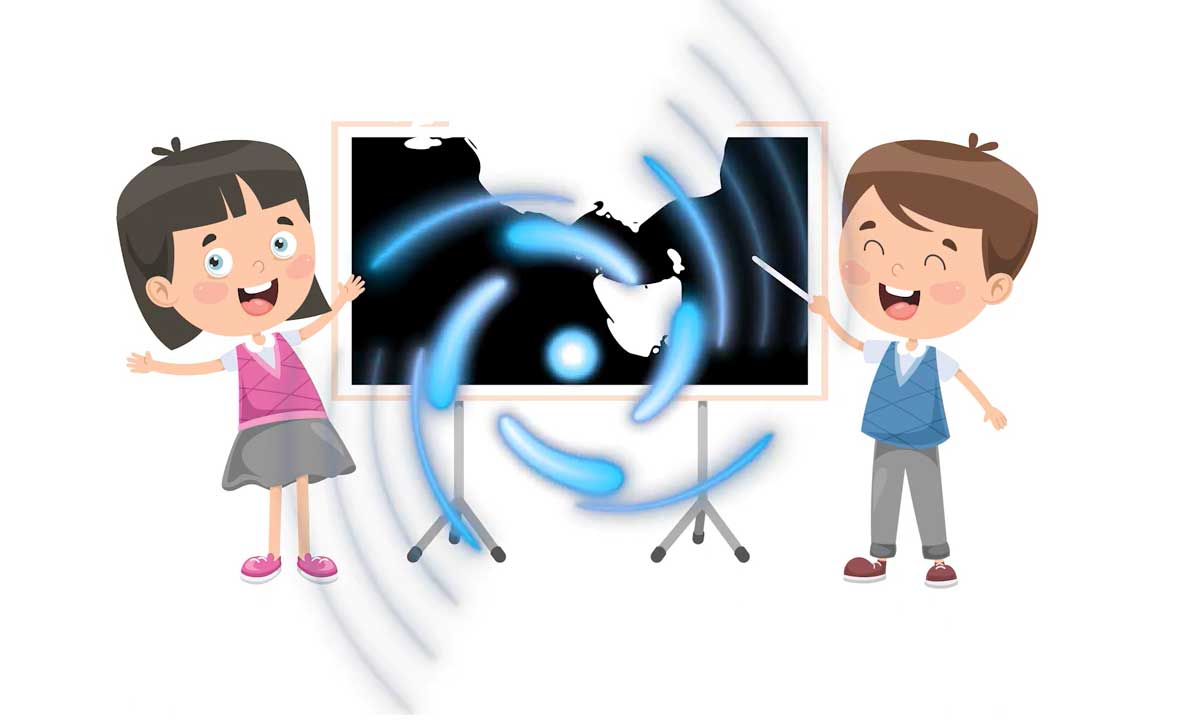 cartoon of children pointing to a map of Tasmania